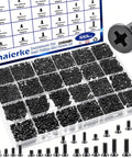 Killer 888 Piece Tiny Micro Laptop Screw Kit Featuring Countersunk Flat Head Phillips Mini Repair Screws Set In Black Carbon Steel displayed in organized tray.