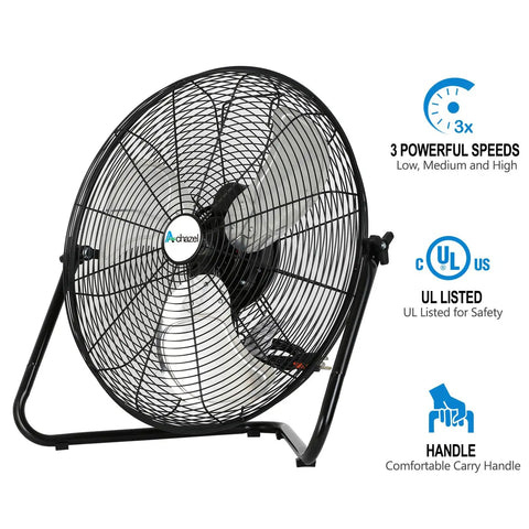 20 Inch High Velocity Floor Fan With 3 Speed Settings Up To 5200 CFM Heavy Duty Metal Industrial Fan for Garage Workshop Basement