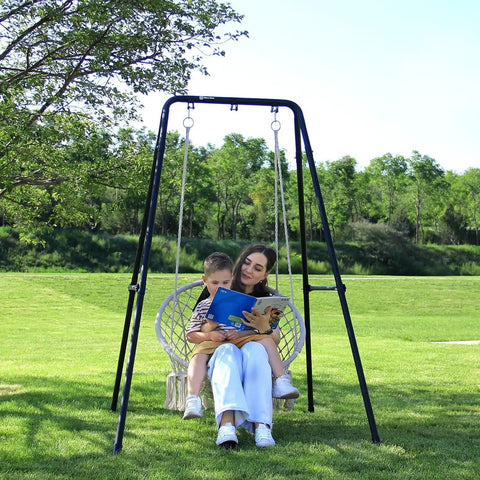 Heavy Duty Hammock Chair Stand For Indoor And Outdoor Use Ultra Strong Steel A Frame Supports Up To 300 Lbs Multi Use Swing Stand With Two People Relaxing