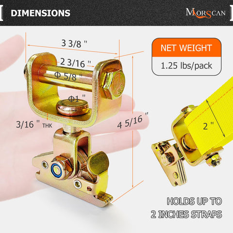 Image showing dimensions of 4 Pack E-Track Roller Idler Fittings For Heavy Duty Swivel Tie Down Anchors Fit E-Track Ratchet Straps
