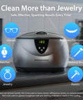 Top Notch Ultrasonic Cleaner, 20 Oz Stainless Steel Tank, digital timer showing time for cleaning glasses and jewelry.