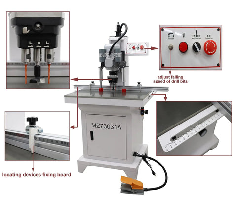 Hinge Boring Drill Press For Woodworking Heavy Duty Electric Pneumatic Hole Puncher 0 To 2 Inch Drilling Depth shown with features