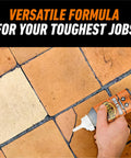 Hand applying Brown Waterproof Polyurethane Glue 8 Oz Heavy Duty All Purpose Adhesive to ceramic tiles