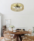 Geelife 3 Pc Ceiling Fan with Remote Control Low Profile Flush Mount, White in a modern dining area with wooden table.