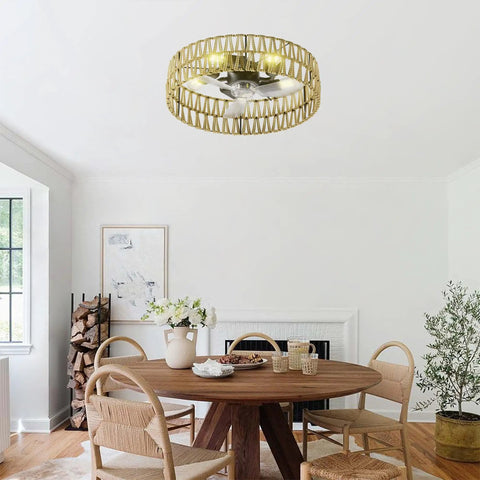 Geelife 3 Pc Ceiling Fan with Remote Control Low Profile Flush Mount, White in a modern dining area with wooden table.