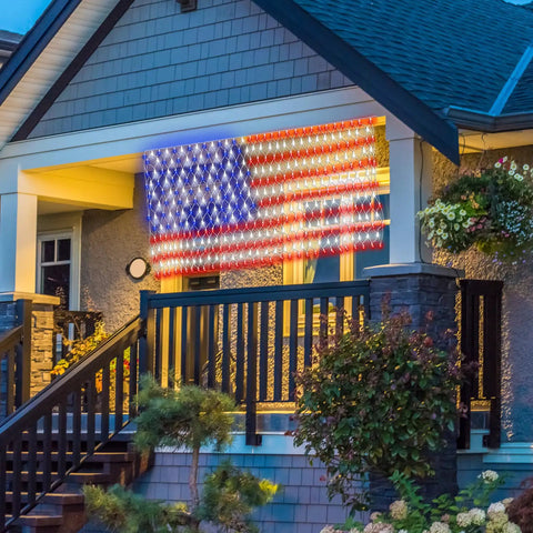 Solar American Flag Net Lights Outdoor 420 LEDs 6.5ft By 3.28ft Epic Bright Flag Mesh Solar Powered Auto On At Dusk