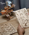 Hands assembling 3D Wooden Spaceship Puzzle Kit For Adults, DIY Spacecraft Model Build, Educational Brain Teaser You Can Assemble