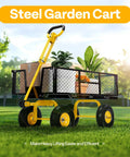 Heavy Duty Steel Garden Cart With 900 Lb Capacity 38x20 Rust Proof Bed 10 Inch Wheels And ATV Or Tractor Attachment Ideal