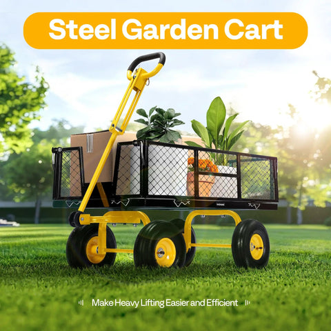 Heavy Duty Steel Garden Cart With 900 Lb Capacity 38x20 Rust Proof Bed 10 Inch Wheels And ATV Or Tractor Attachment Ideal