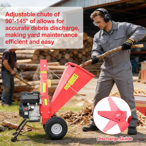 Man using Beast Gas Powered Wood Chipper Mulcher With 7HP 212cc Engine And 3 Blade Disc Cutter for yard debris mulching.