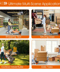 3 In 1 Folding Hand Truck Dolly Cart used in four scenes: shopping, moving, outdoors, and home.