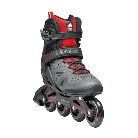 Macroblade 84 Mens Fitness Inline Skates Built For Real Skaters With High Cuff Support And Adjustable Fit Footboard in dark gray and red