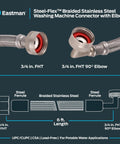 6 Ft Washing Machine Hoses With Elbows Pack Of 2 3/4 In FHT X 3/4 In FHT Braided Stainless Steel diagram and close-up view