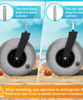 Kick Back At The Shoreline With This Premium Inflatable Rear Tire For Folding Beach Wagons Rolling Smooth Over Soft Sand Easy As Pie Heavy Duty Balloon Wheel Accessory showing front and rear wheel plugs.