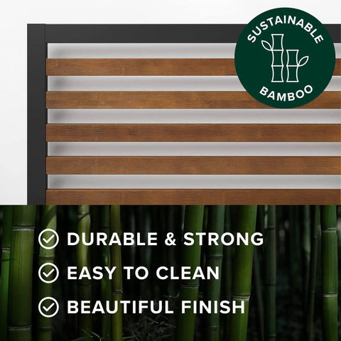 Solid Bamboo And Steel Platform Bed Frame With Sleek Headboard In Toasty Brown Twin Size showcasing durable bamboo headboard.