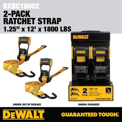 1.25-Inch By 12-Foot Ratchet Tie Down Straps 2 Pack, Light Weight Cargo Hauling, 1800 LB Break Strength, packaging view