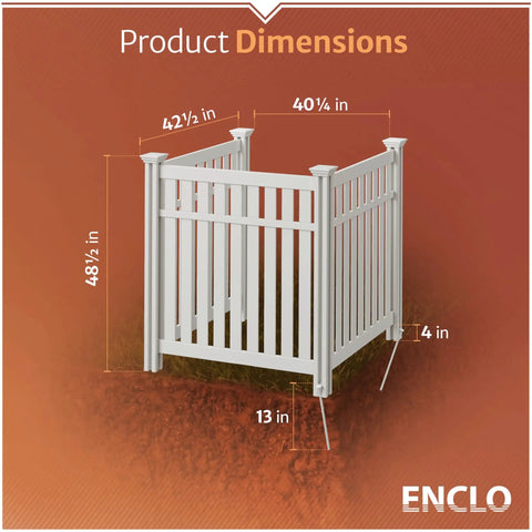 4Ft High Vinyl Privacy Screen Three Panels No Dig Outdoor Fence For Backyard, showing dimensions and setup in L shape.