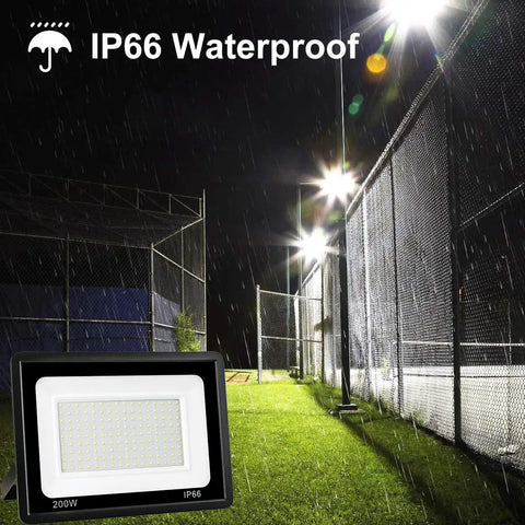 Beastly Bright 200W Outdoor LED Flood Light Pack Of 2, 20,000 Lumen, 6000K Daylight White, IP66 Waterproof lighting a wet sports court