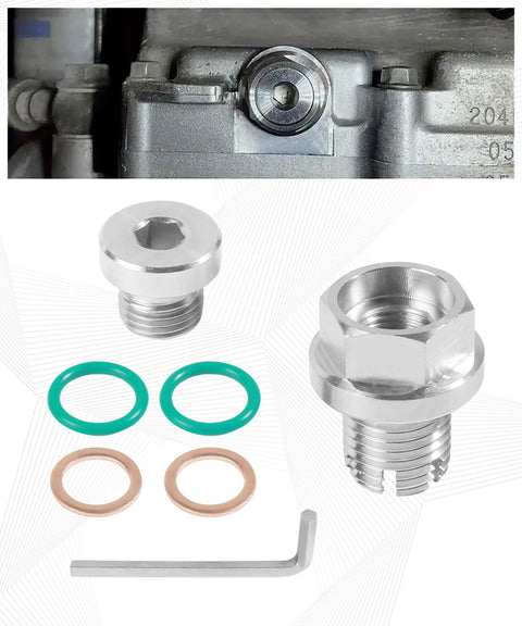 Premium Universal Engine Oil Drain Plug Kit made from Durable 304 Stainless Steel That Seals Like A Dream Includes Wrench And O-Ring For Easy Install On Cars SUVs Sedans Trucks And Rvs Without Breaking The Bank. 304 stainless M14.1-1.5 drain plug with wrench and O-rings