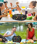 Colorful Lightning Bolts Insulated Lunch Bag With Shoulder Straps For Office School Travel For Kids And Adults This Portable Cooler Tote Has A Spacious Main Compartment And Side Mesh Pockets For Drinks Snacks And Lunch On The Go. Black polyester insulated lunch bag with lightning bolt print, shoulder strap, for school and picnic.