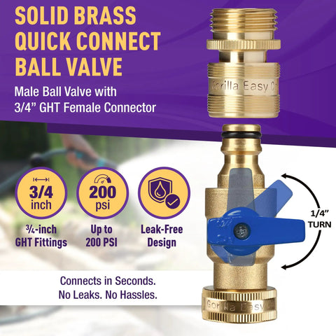 Easy Connect Garden Hose Quick Connect Fittings With Ball Valve Three Quarter Inch Solid Brass GHT Compatible