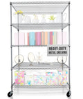Beefy 5 Tier Heavy Duty Wire Shelving Rack With 4000 Lbs Capacity, 48 X 24 X 76 Chrome Wire Shelves On Wheels With 4 Inch Casters, NSF Commercial Rolling Rack, Adjustable Storage For Garage Kitchen Warehouse with 5 chrome wire shelves and casters
