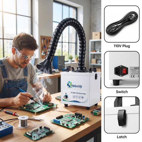 Pro Grade Soldering Fume Extractor With 3-Stage Filtration, H13 HEPA, 250m3/h Killer Suction used in electronics workshop
