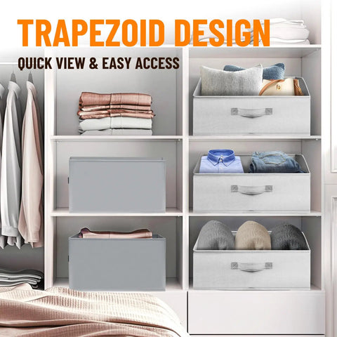 Large Capacity Collapsible Closet Storage Bins With Handles Four Pack for clothes and blankets in trapezoid design shelves