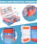 Open sturdy storage box showing compartments for 22-Piece Countersink Drill Bit Set With Quarter Inch Hex Shank, Tapered Countersinks.
