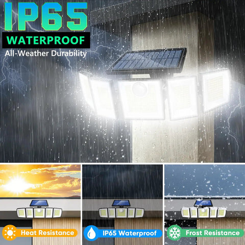 Ultra Bright Solar Motion Flood Light Outdoor Waterproof With 416 LEDs, 3000 Lumens, IP65 waterproof, heat and frost resistant.