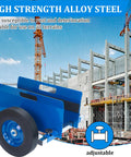 Heavy Duty Panel Dolly For Doors And Drywall, 1100 Pound Capacity, All Terrain Workhorse Slab Cart With 10 Inch Solid Wheels, displayed in front of construction site.