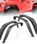 4 Piece Flat Style Fender Flares Kit For Jeep Wrangler JK JKU Unlimited 2007 To 2018 Off Road Ready Beefy Heavy Duty Steel Wheel Fenders
