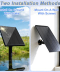 Solar Water Fountain Kit For Bird Bath With Separated Solar Panel 5 Nozzles 9.54ft Cable Pump 2.5W 5V Solar Powered Outdoor Garden Pond Decor Hassle Free Setup For Small Ponds showing ground and wall installation methods.