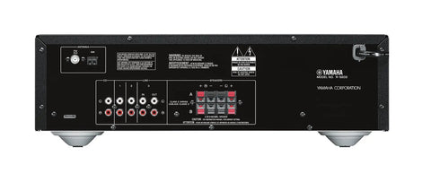 Back view of R S202BL Stereo Receiver With Bluetooth For Streaming Your Tunes Dual Speaker Outputs Auto Power Standby Two System Speaker Selector FM AM Presets Headphone Terminal High Fidelity Home Audio System showing input connections and speaker outputs