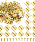 Set Of One Hundred Gold Mini Brass Hinges For Small Boxes And Crafts Featuring Easy Peasy Assembly With Sweet Swing Action And Included Mounting Nails Perfect For Diy Craft Projects That Pop, with screws.