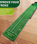 Indoor Golf Putting Mat With Three Track Putting Green And Automatic Ball Return, top view on wooden floor