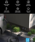 Portable EV Charger With 12 Amp Output, 25 Ft Rugged Cable, SAE J1772 Connector in use, connected to electric car, outdoor setup.