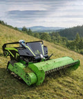 Tracked Lawn Mower Workhorse For Hills And Rough Terrain With Wireless Remote Control heavy duty machine on hillside
