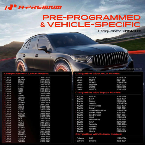 315MHz Pre-Programmed TPMS Sensor Tire Pressure Monitoring Sensor For Toyota Avalon Camry Corolla Cross Crown Grand Highlander Land Cruiser Mirai Prius Prime Sequoia Tacoma Tundra Ready To Install Plug And Play on Lexus SUV