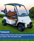 Rear Driven Clutch Replacement for EZGO Gas 4 Cycle Golf Cart 1991 Through 2009 28 Degree 26301 G03 Replacement Part on white cart