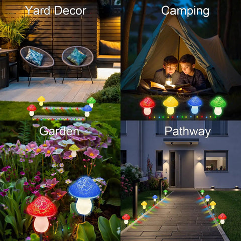 Warm White Mini Solar Mushroom Lights For Outdoor Garden Pathway Waterproof Flexible Copper Wire String Lights scenes