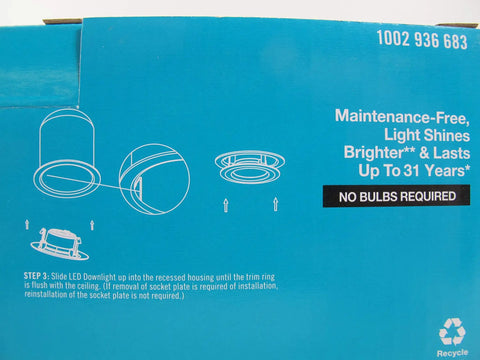 4 Inch White Led Recessed Light Trim 4 Pack 5000K Daylight Can Bulb Upgrade Dimmable installation instructions on box.
