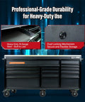 Front view of 72 Inch Heavy Duty Mobile Tool Chest On Wheels With Solid Wood Top Workbench, 15 Drawer Rolling Tool Storage Organizer