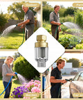 Collage of 2 Pack Brass Sediment Filter Reusable Washing Machine Water Filter 50 Micron for garden, farm, and car wash use