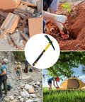 Go To Mattock Hoe With Fiberglass Handle Dual Head Weeding Pickaxe in use for gardening and camping with various outdoor scenes