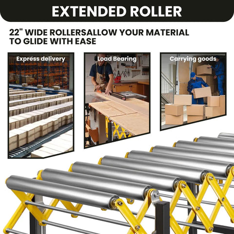 Badass Hella Rugged Roll Away Conveyor Stand With 980 Lb Capacity And Smooth 360 Swivel Casters For Adjustable 23 To 50 Inch Table Saw Woodshop Feed Line Extension Setup