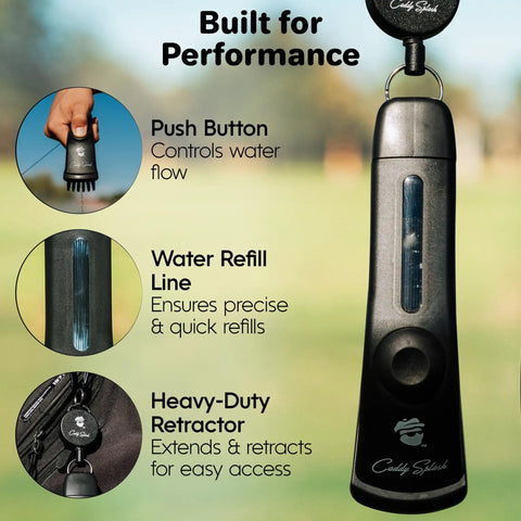 Golf Club Brush With Water Release And Retractable Clip Push Button For Easy Cleaning Nylon Bristles Holds 4 Oz Heavy Duty