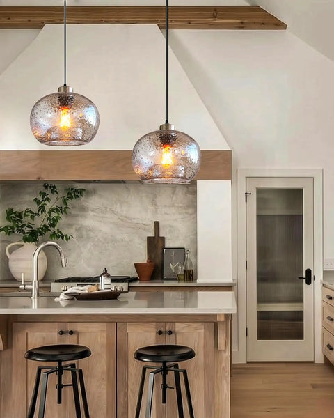 Bottom Line Quality Clear Marble Glass Pendant Lights 2 Pack Hand Blown Globe Hanging Lamp For Kitchen Island with stylish modern design.