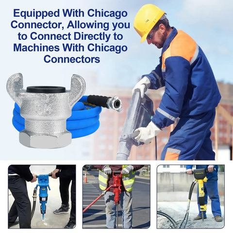 Heavy Duty Industrial Compressor Air Hose Three Quarter Inch By Twenty Five Feet featuring Chicago connector for direct machine use.