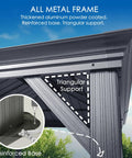 Close-up of 10 By 12 Foot Hardtop Gazebo With Rugged Aluminum Frame And Galvanized Steel Double Roof, showing triangular support.